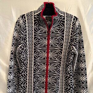 NWOT Icelandic Design Women's Black/White/Red Cardigan Size Large
